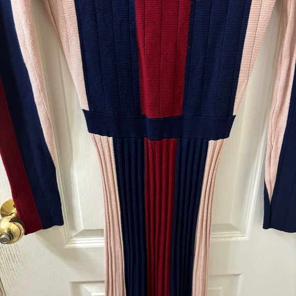 Adelyn Rae Knit Stripe Maxi Dress Long Sleeve Faux Wrap Pleated Skirt Women’s XS - Picture 13 of 15